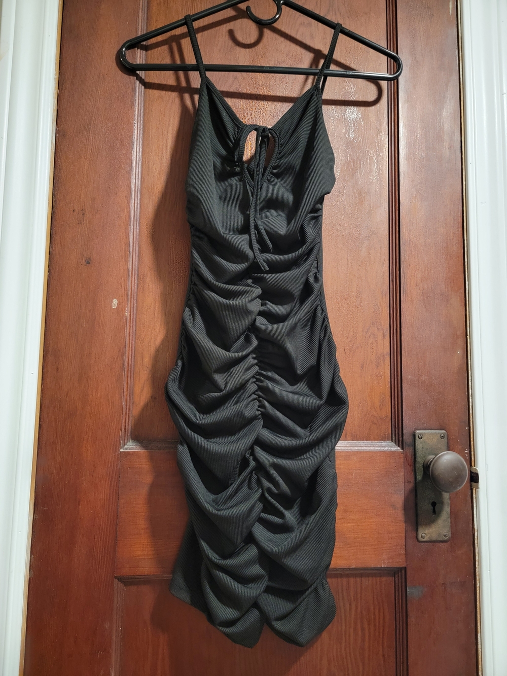 Black Ruched Spaghetti Strap Dress